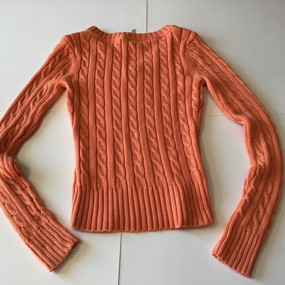 Aeropostale Sweater Womens Sz M Orange Cable Knit V-Neck Long Sleeve Y2K - Picture 10 of 16